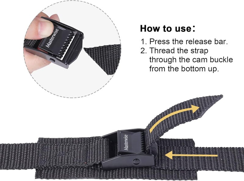 Masterwise Lashing Strap with Cam Buckles, Cinch Strap with Adjustable Buckle Tie Down Straps for Securing (12' x 1") - Image 5